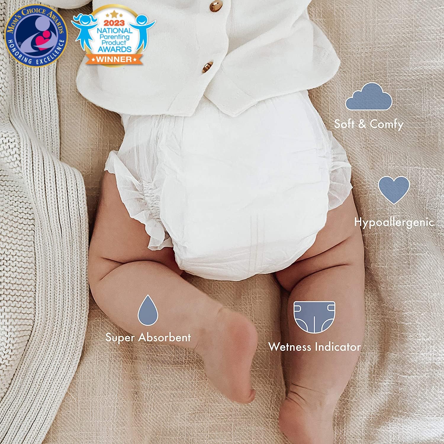 Believe Baby Bamboo Baby Diapers Size 1 - Premium, Super-Absorbent, Hypoallergenic for Sensitive Skin, Chemical-Free, Unscented, Eco-Friendly Diaper for Babies 8-14 lbs - 60 Ct - Image 2